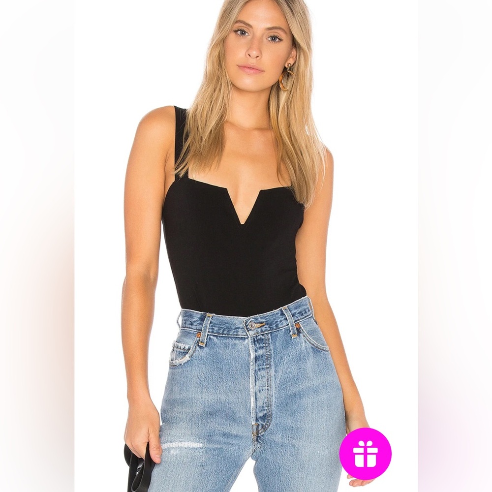 Free People Black Pippa V-Wire Bodysuit Size Small